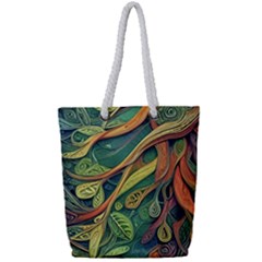 Outdoors Night Setting Scene Forest Woods Light Moonlight Nature Wilderness Leaves Branches Abstract Full Print Rope Handle Tote (small) by Posterlux