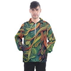 Outdoors Night Setting Scene Forest Woods Light Moonlight Nature Wilderness Leaves Branches Abstract Men s Half Zip Pullover by Posterlux