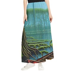 Boat Canoe Swamp Bayou Roots Moss Log Nature Scene Landscape Water Lake Setting Abandoned Rowboat Fi Maxi Chiffon Skirt by Posterlux