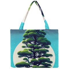 Pine Moon Tree Landscape Nature Scene Stars Setting Night Midnight Full Moon Mini Tote Bag by Posterlux