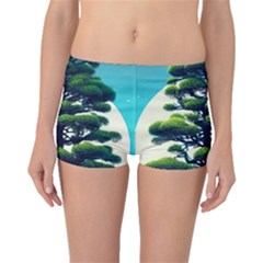 Pine Moon Tree Landscape Nature Scene Stars Setting Night Midnight Full Moon Boyleg Bikini Bottoms by Posterlux