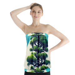 Pine Moon Tree Landscape Nature Scene Stars Setting Night Midnight Full Moon Strapless Top by Posterlux