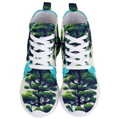 Pine Moon Tree Landscape Nature Scene Stars Setting Night Midnight Full Moon Women s Lightweight High Top Sneakers