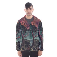 Night Sky Nature Tree Night Landscape Forest Galaxy Fantasy Dark Sky Planet Men s Hooded Windbreaker by Posterlux