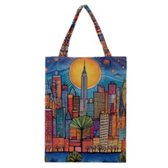 City New York Nyc Skyscraper Skyline Downtown Night Business Urban Travel Landmark Building Architec Classic Tote Bag by Posterlux