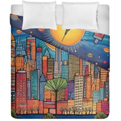 City New York Nyc Skyscraper Skyline Downtown Night Business Urban Travel Landmark Building Architec Duvet Cover Double Side (california King Size)