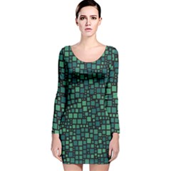 Squares Cubism Geometric Background Long Sleeve Velvet Bodycon Dress