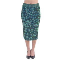 Squares Cubism Geometric Background Velvet Midi Pencil Skirt