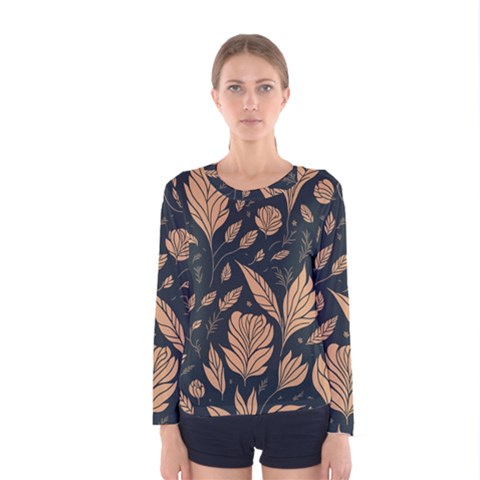 Background Pattern Leaves Texture Women s Long Sleeve T-shirt by Maspions