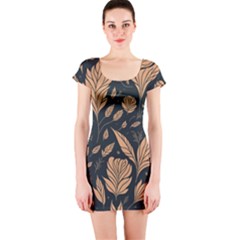 Background Pattern Leaves Texture Short Sleeve Bodycon Dress