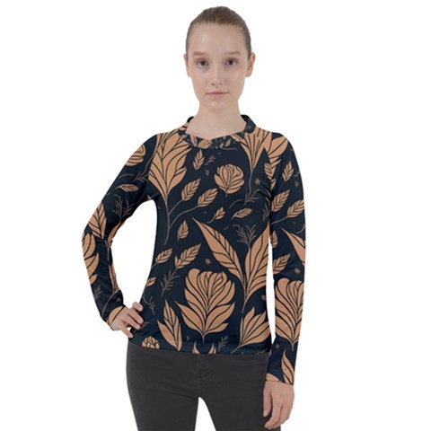 Background Pattern Leaves Texture Women s Pique Long Sleeve T-shirt by Maspions