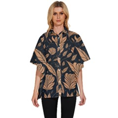 Background Pattern Leaves Texture Women s Batwing Button Up Shirt