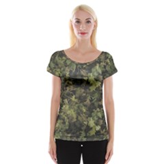 Green Camouflage Military Army Pattern Cap Sleeve Top