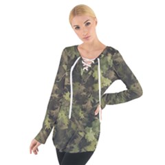 Green Camouflage Military Army Pattern Tie Up T-shirt by Maspions