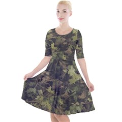 Green Camouflage Military Army Pattern Quarter Sleeve A-line Dress