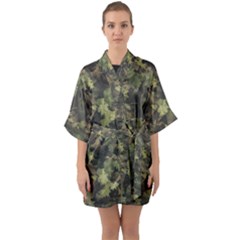 Green Camouflage Military Army Pattern Half Sleeve Satin Kimono 