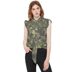 Green Camouflage Military Army Pattern Frill Detail Shirt by Maspions