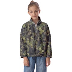 Green Camouflage Military Army Pattern Kids  Half Zip Hoodie