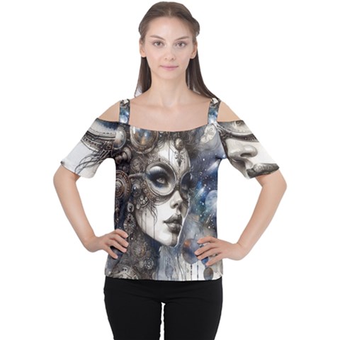 Woman In Space Cutout Shoulder T-shirt by CKArtCreations