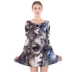 Woman In Space Long Sleeve Velvet Skater Dress