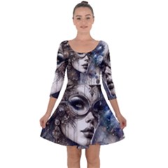 Woman In Space Quarter Sleeve Skater Dress