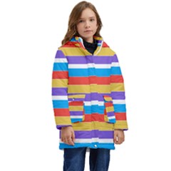 Stripes Pattern Design Lines Kids  Hooded Longline Puffer Jacket
