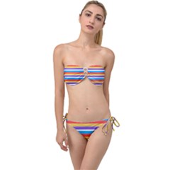 Stripes Pattern Design Lines Twist Bandeau Bikini Set by Maspions