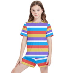 Stripes Pattern Design Lines Kids  T-shirt And Sports Shorts Set