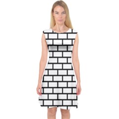 Bricks Wall Pattern Seamless Capsleeve Midi Dress