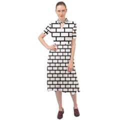 Bricks Wall Pattern Seamless Keyhole Neckline Chiffon Dress