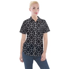 Geometric Pattern Design White Women s Short Sleeve Pocket Shirt