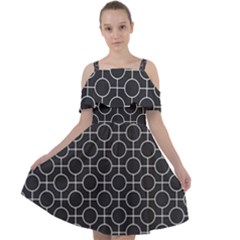 Geometric Pattern Design White Cut Out Shoulders Chiffon Dress