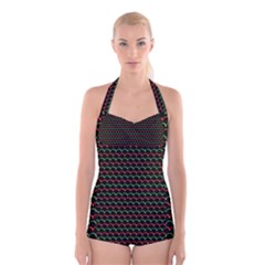 Geometric Pattern Design Line Boyleg Halter Swimsuit  by Maspions