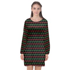 Geometric Pattern Design Line Long Sleeve Chiffon Shift Dress 