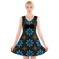 Flowers Pattern Floral Seamless V-neck Sleeveless Dress