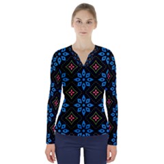 Flowers Pattern Floral Seamless V-neck Long Sleeve Top