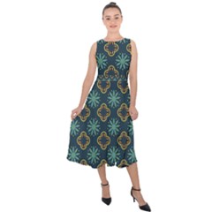 Flowers Pattern Design Abstract Midi Tie-back Chiffon Dress