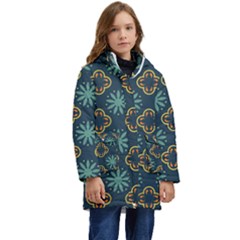 Flowers Pattern Design Abstract Kids  Hooded Longline Puffer Jacket by Maspions