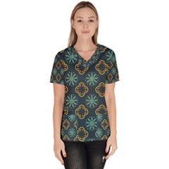 Flowers Pattern Design Abstract Women s V-neck Scrub Top