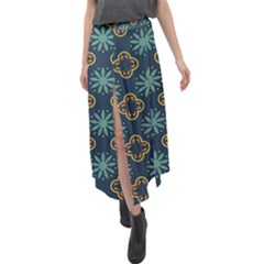 Flowers Pattern Design Abstract Velour Split Maxi Skirt