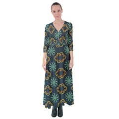 Flowers Pattern Design Abstract Button Up Maxi Dress