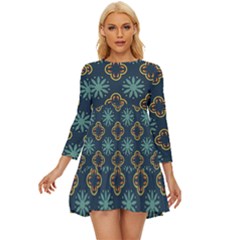 Flowers Pattern Design Abstract Long Sleeve Babydoll Dress