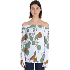 Nasturtium Flowers Plant Leaves Off Shoulder Long Sleeve Top