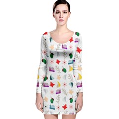 Snails Butterflies Pattern Seamless Long Sleeve Velvet Bodycon Dress