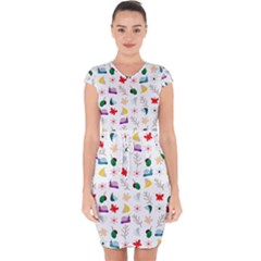 Snails Butterflies Pattern Seamless Capsleeve Drawstring Dress 