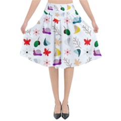 Snails Butterflies Pattern Seamless Flared Midi Skirt