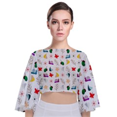 Snails Butterflies Pattern Seamless Tie Back Butterfly Sleeve Chiffon Top by Maspions