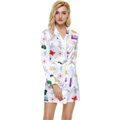 Snails Butterflies Pattern Seamless Long Sleeve Satin Robe by Maspions