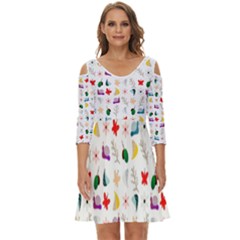 Snails Butterflies Pattern Seamless Shoulder Cut Out Zip Up Dress