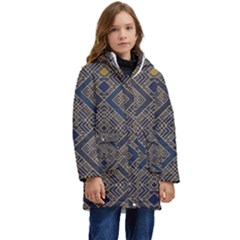 Pattern Seamless Antique Luxury Kids  Hooded Longline Puffer Jacket by Maspions